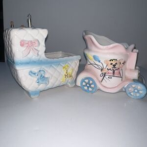Vintage My Neil Nursery Planter Bassinet Music Box Rock a Bye Baby Pink Blue Car